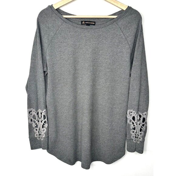 Love & Legend Womens Shirt Long Sleeve Waffle Embroidered Pullover Gray Size X - Picture 1 of 11
